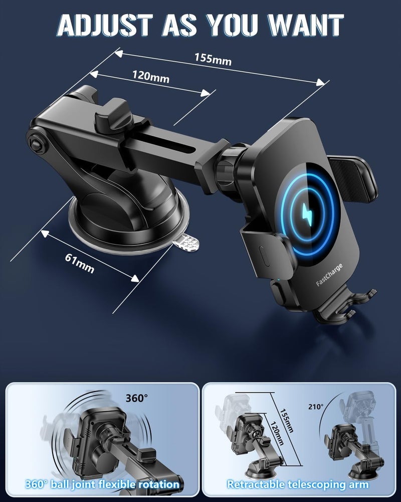 BothLin Wireless Car Charger, Fast Charging Phone Holder 3 in 1 Phone Mount Auto Clamping Car Accessories Compatible with iPhone 17 16 15 14 13 12 11 Xs XR, Samsung S23 Ultra S22 S21 S20/S10+ S9+ Note 9 - Image 5